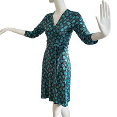 Flora Kung Mint Chocolate Geo Print True Wrap Silk Dress - NWT