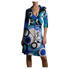 FLORA KUNG Mock Wrap blue silk dress with detachable cord belt NWT