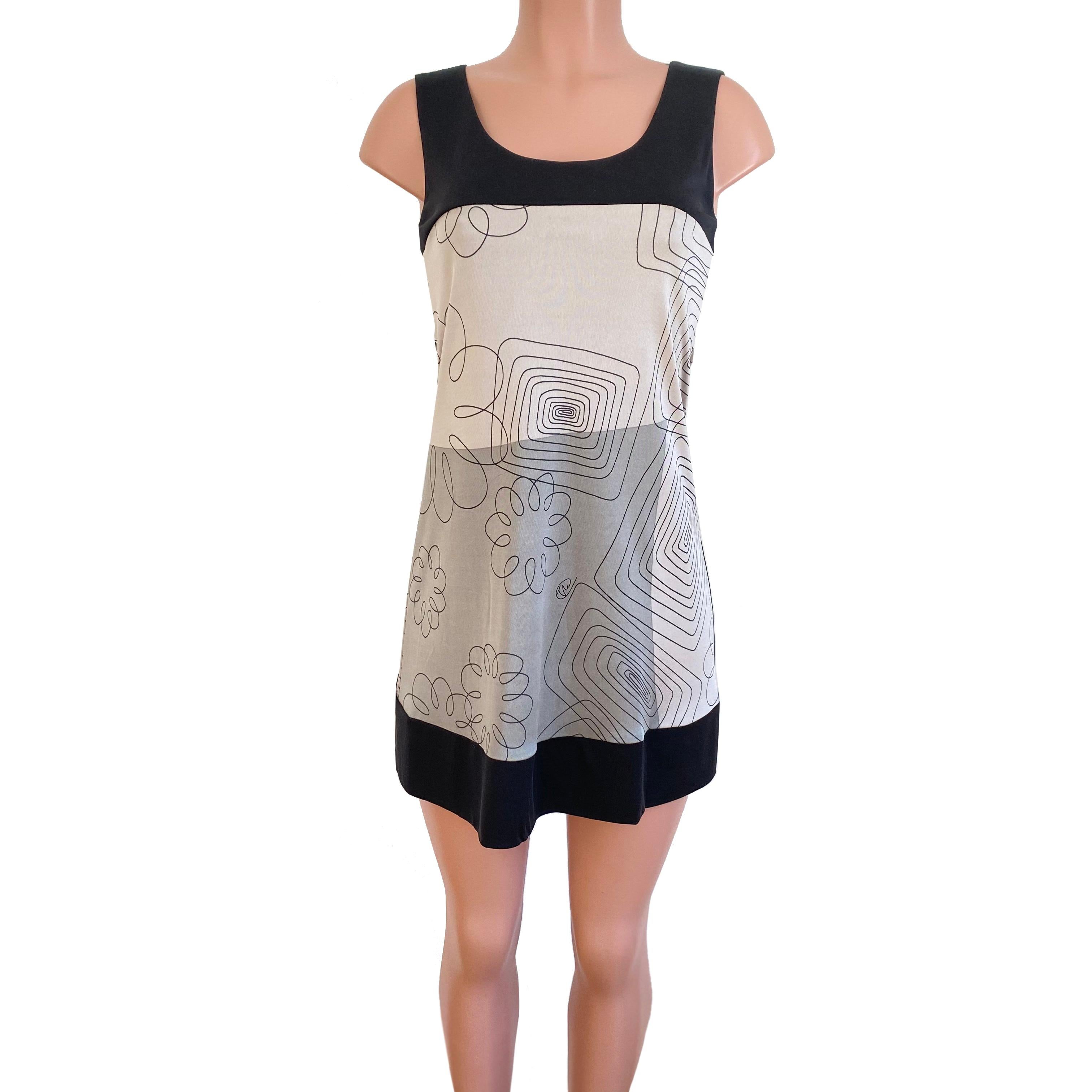 Flora Kung Monochrome Scribble Mini Silk Tank Dress - NWT In New Condition For Sale In Boston, MA