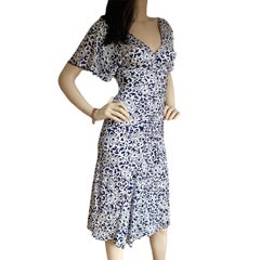 FLORA KUNG navy ecru hearts double plunge V silk dress NWT