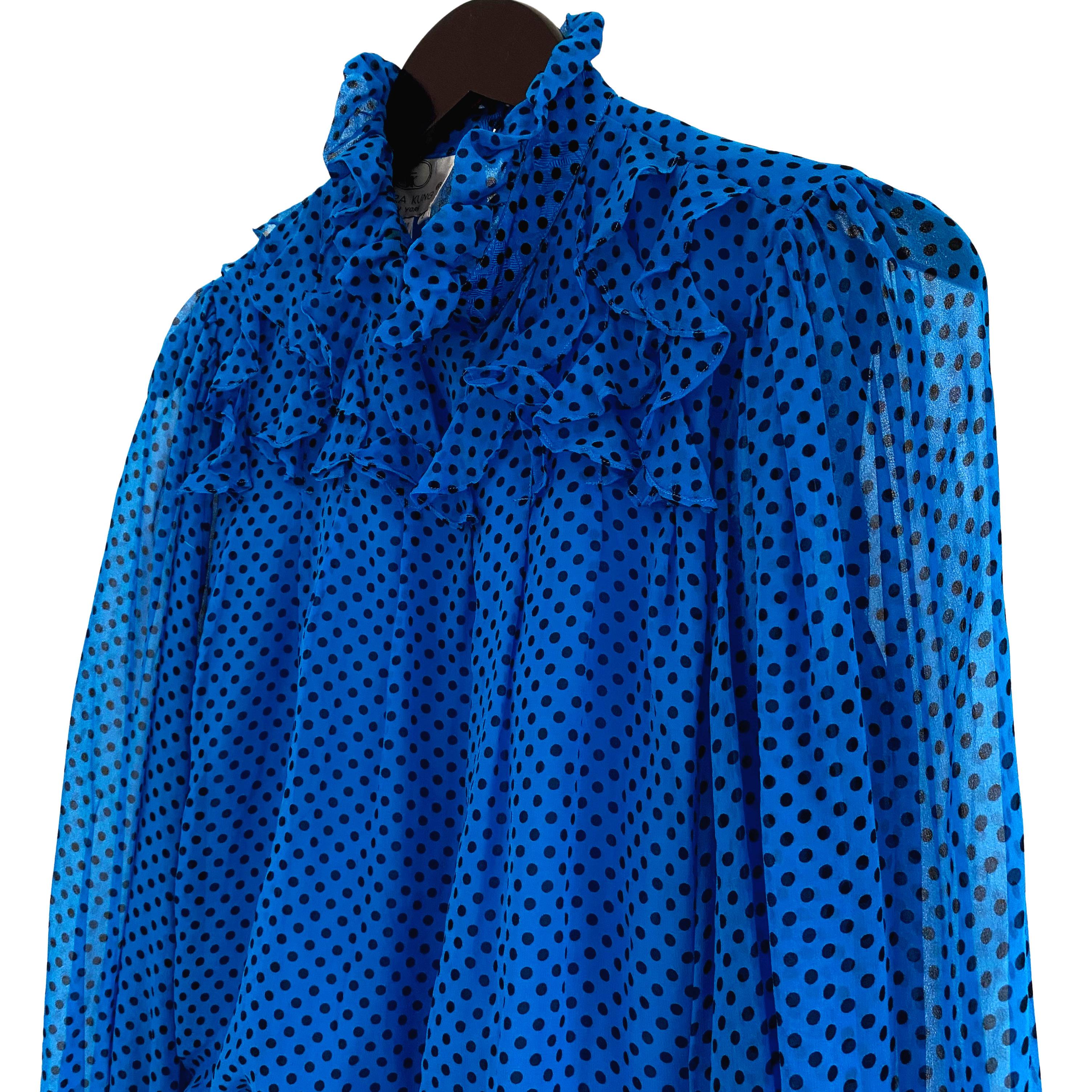 FLORA KUNG Noe Kobaltfarbenes Pindot-Seidenkleid in Teelänge, neu mit Etikett (Blau) im Angebot