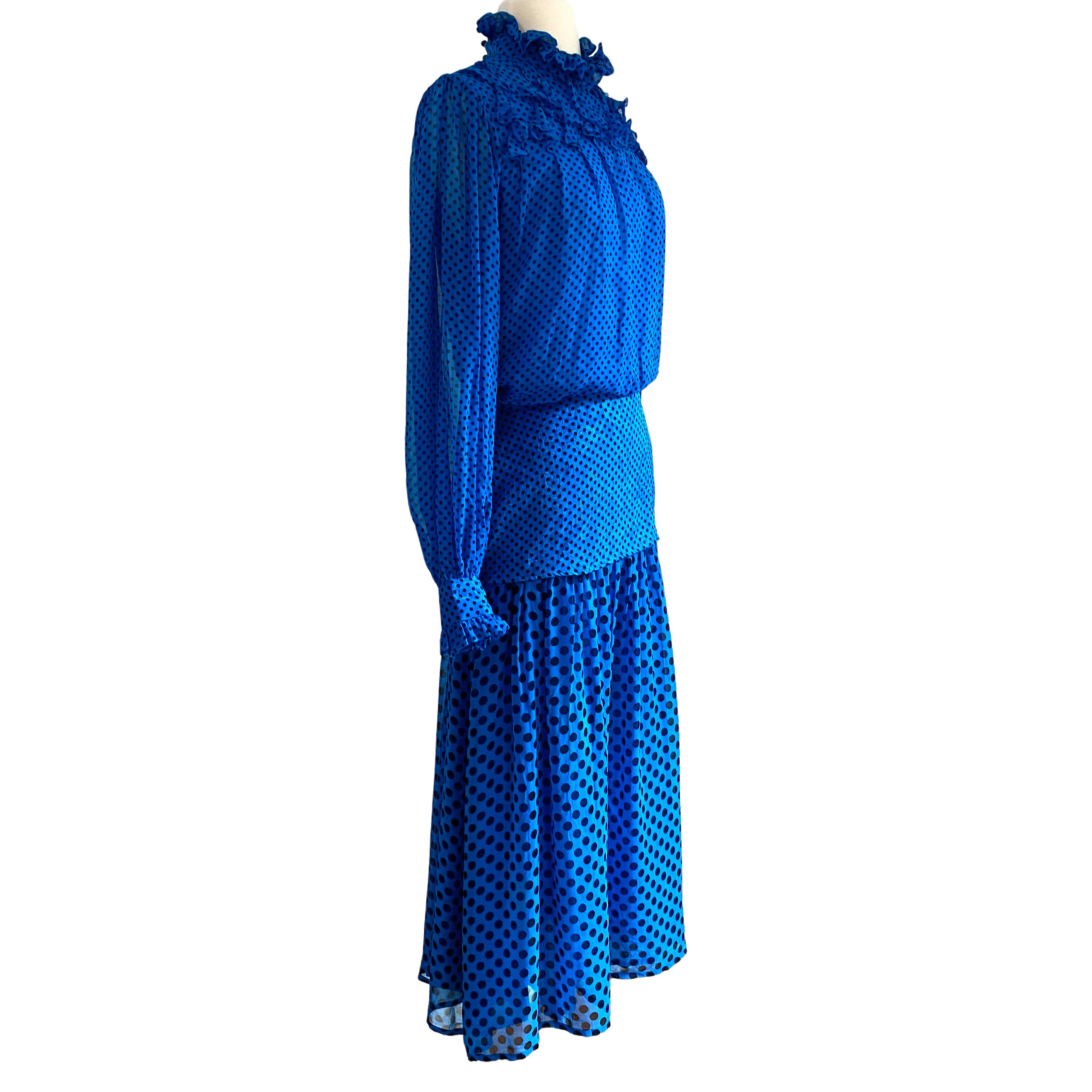 Blue FLORA KUNG Noe Cobalt Pindot Tea-length silk dress NWT For Sale