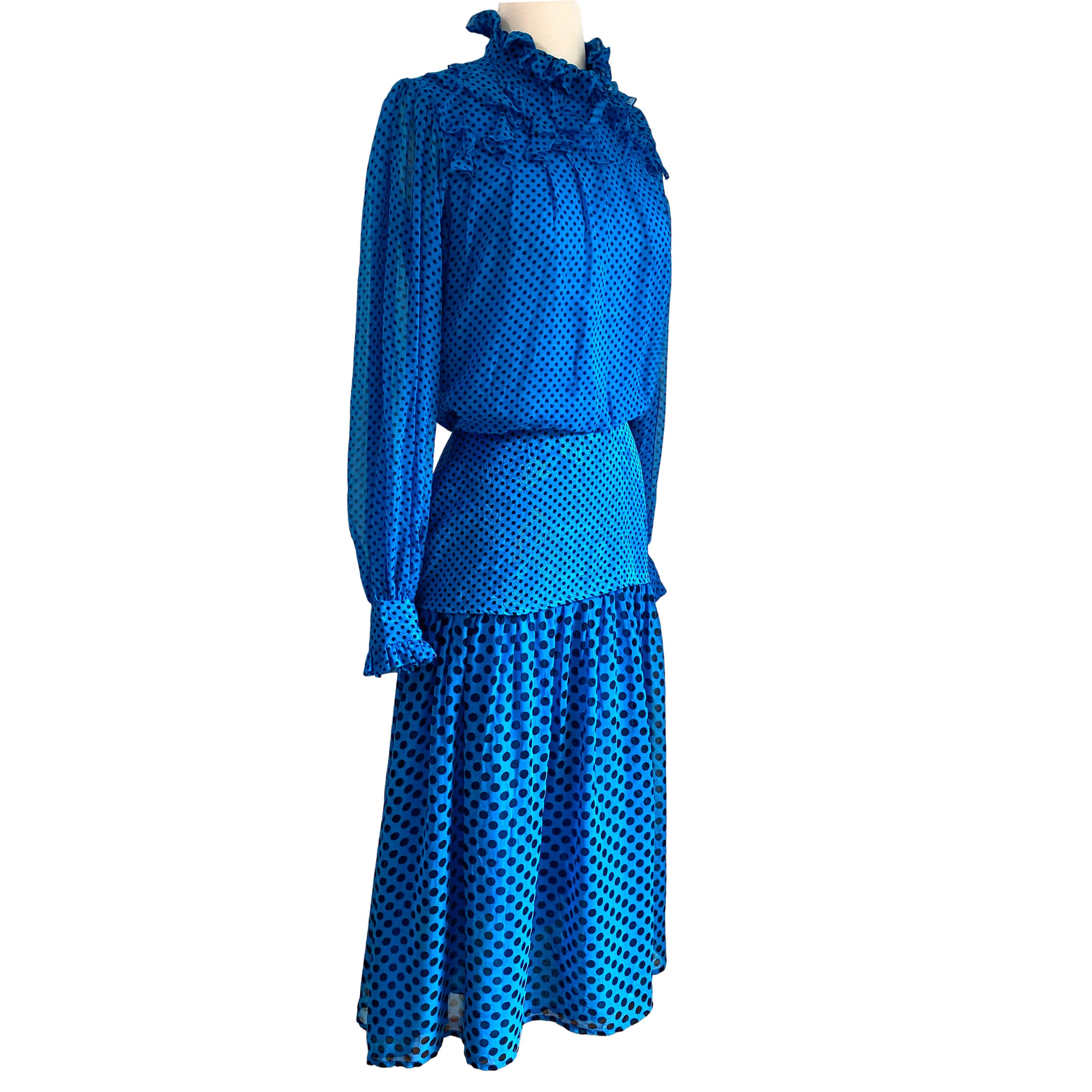 Women's FLORA KUNG Noe Cobalt Pindot Tea-length silk dress NWT For Sale