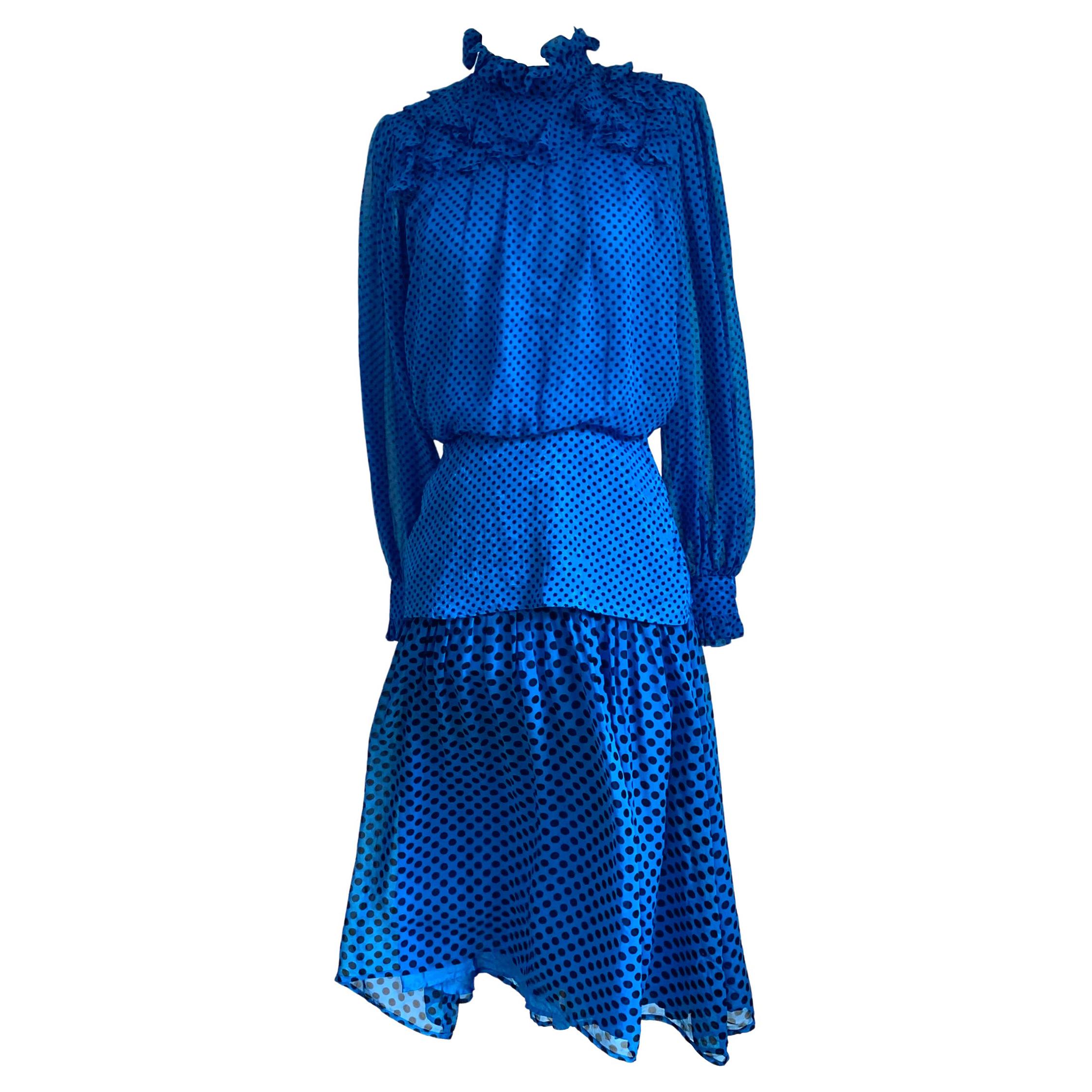 FLORA KUNG Noe Cobalt Pindot Tea-length silk dress NWT For Sale