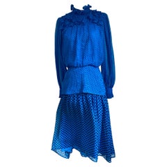 FLORA KUNG Noe Cobalt Pindot Tea-length silk dress NWT