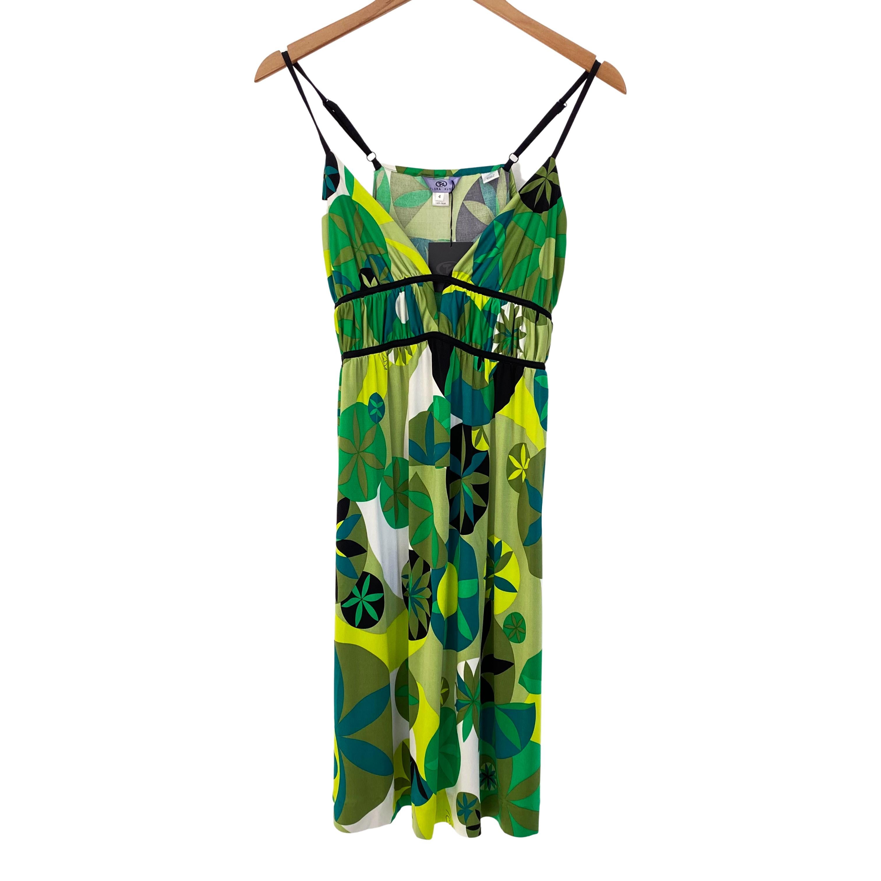 Flora Kung NWT Green Lily Pond Print Slip Dress In New Condition For Sale In Boston, MA