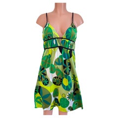 Flora Kung NWT Slip-Kleid, Grüne Lilie, Teichdruck