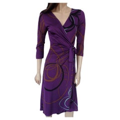 Flora Kung NWT Purple Plum Ribbon Print Wrap Silk Dress