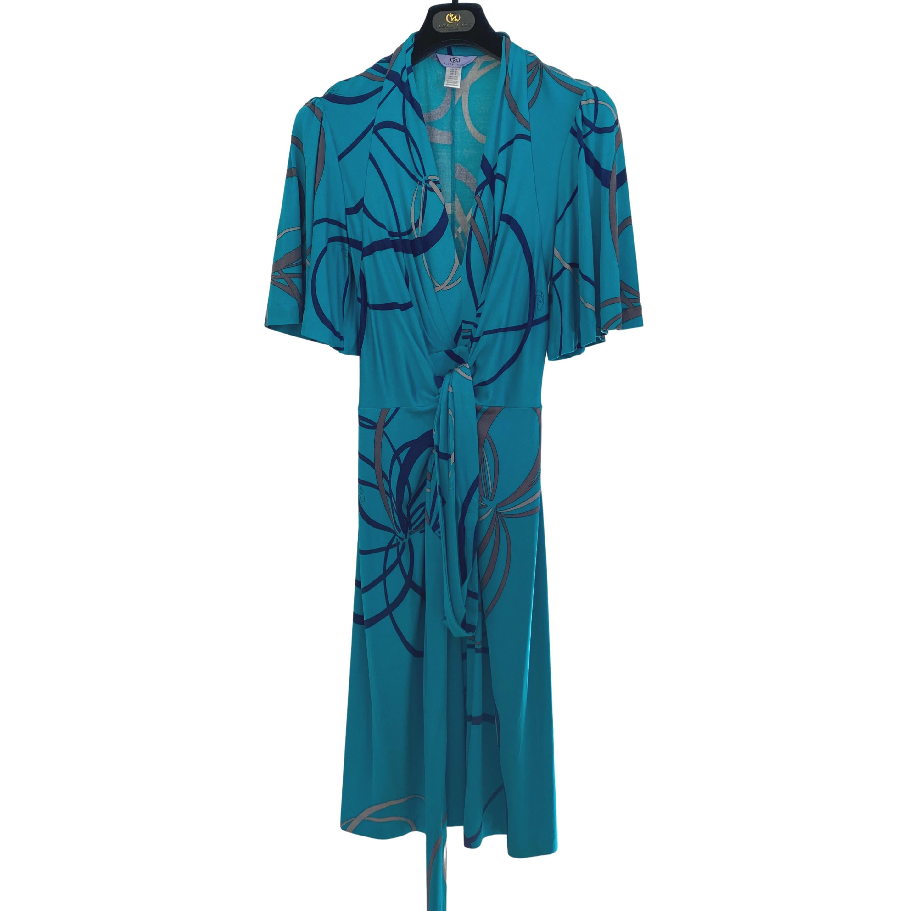 Flora Kung Peacock Blue Printed Silk Dress - NWT In New Condition For Sale In Boston, MA