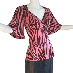 Flora Kung Pink Brown Mock Wrap blouse Top NWT
