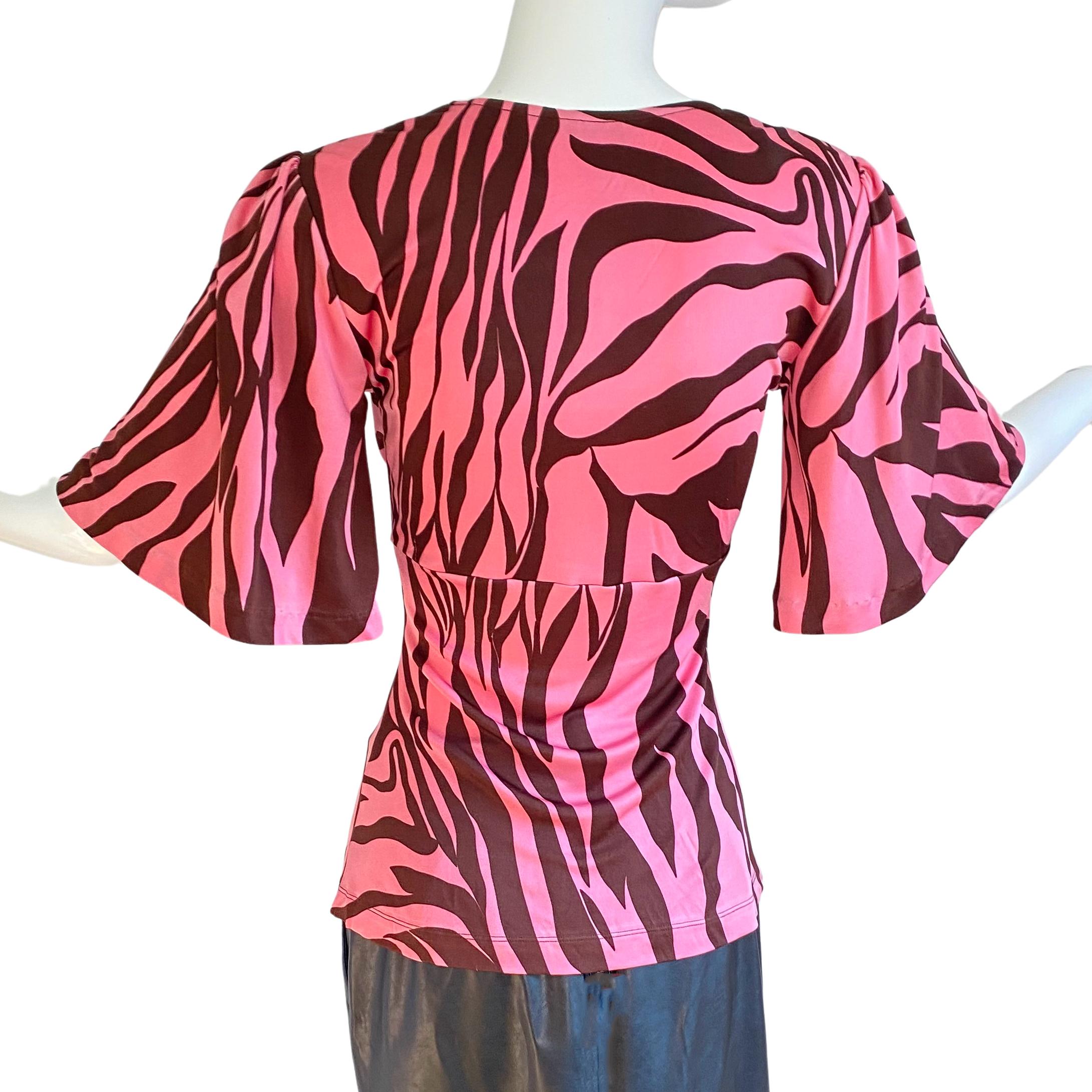 Flora Kung Pink Brown Mock Wrap blouse Top NWT In New Condition For Sale In Boston, MA