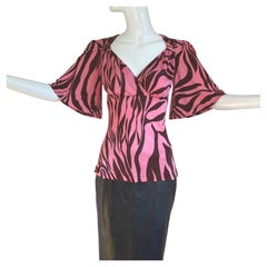 Used Flora Kung Pink Brown Mock Wrap blouse Top NWT