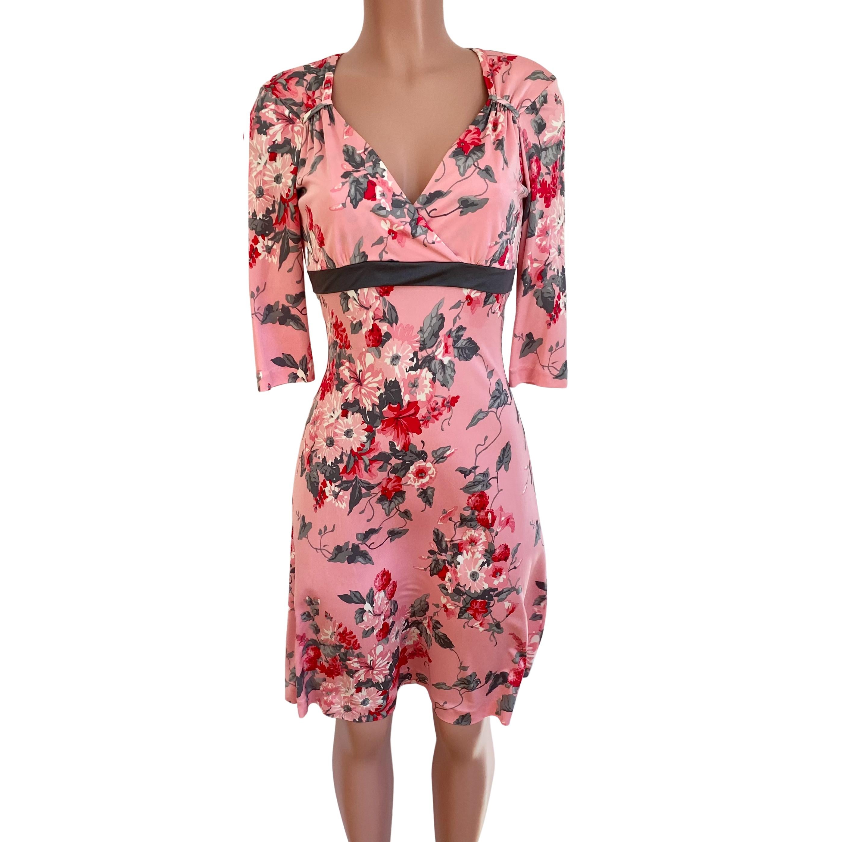 Flora Kung Pink Gray Floral Bouquet Silk Dress - NWT For Sale 1