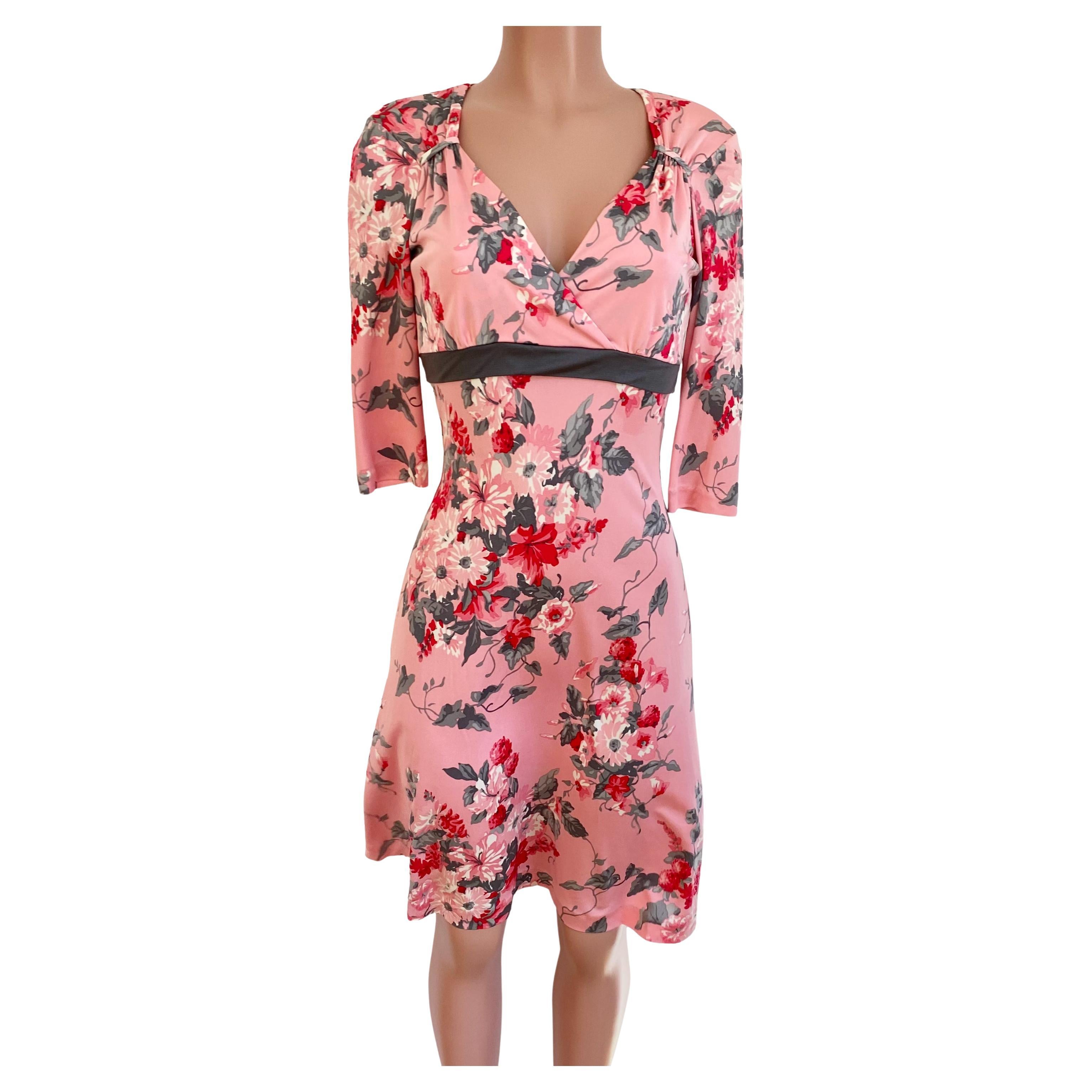 Flora Kung Pink Gray Floral Bouquet Silk Dress - NWT For Sale