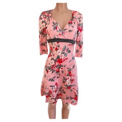 Used Flora Kung Pink Gray Floral Bouquet Silk Dress - NWT