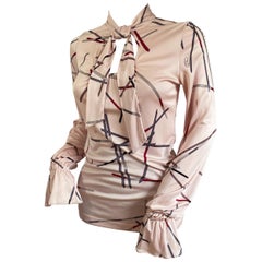 Used FLORA KUNG pink mikado silk jersey portrait bow blouse NWT