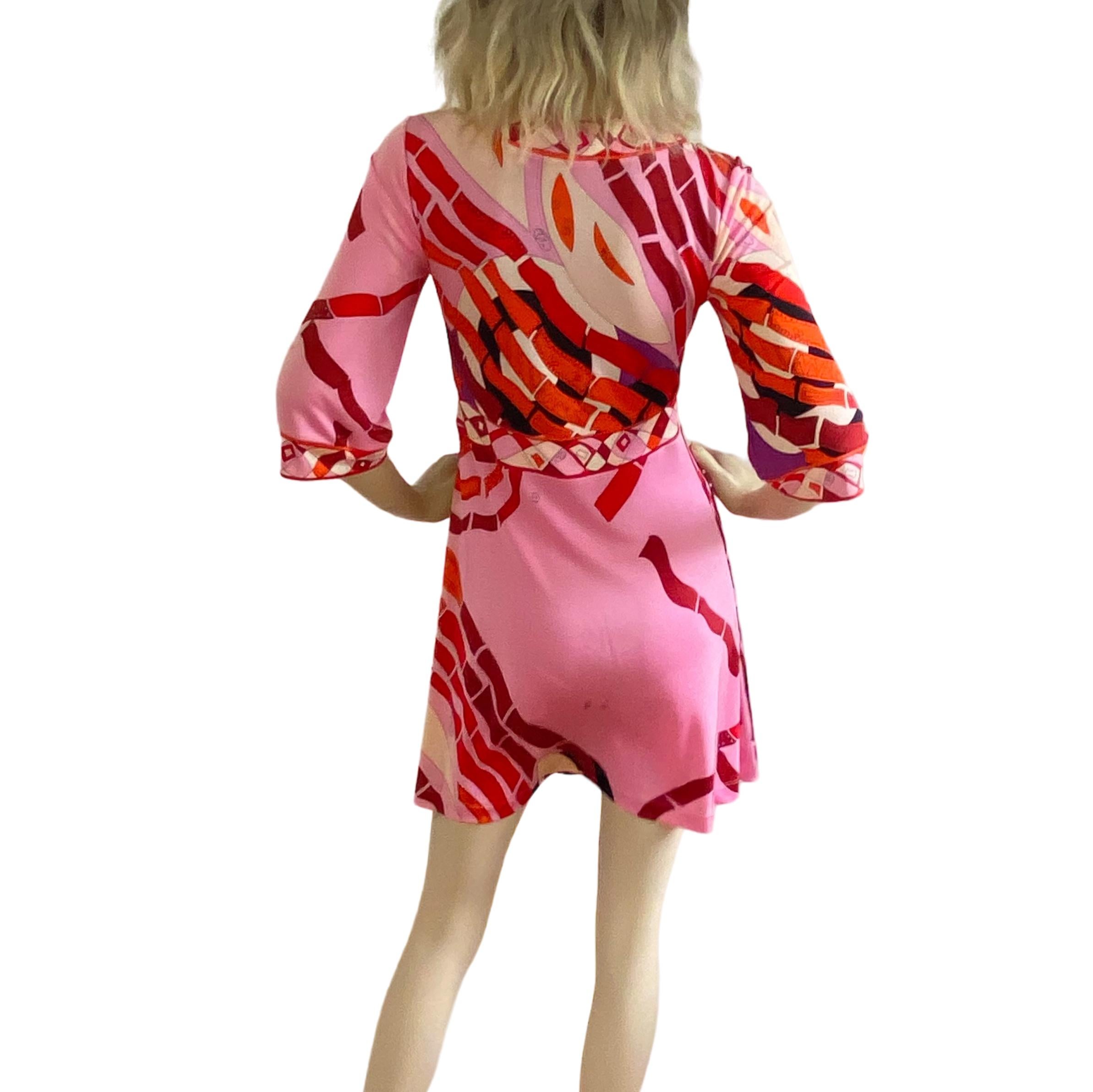 Women's Flora Kung Pink Purple Twin Print Rei Silk Dress NWT For Sale