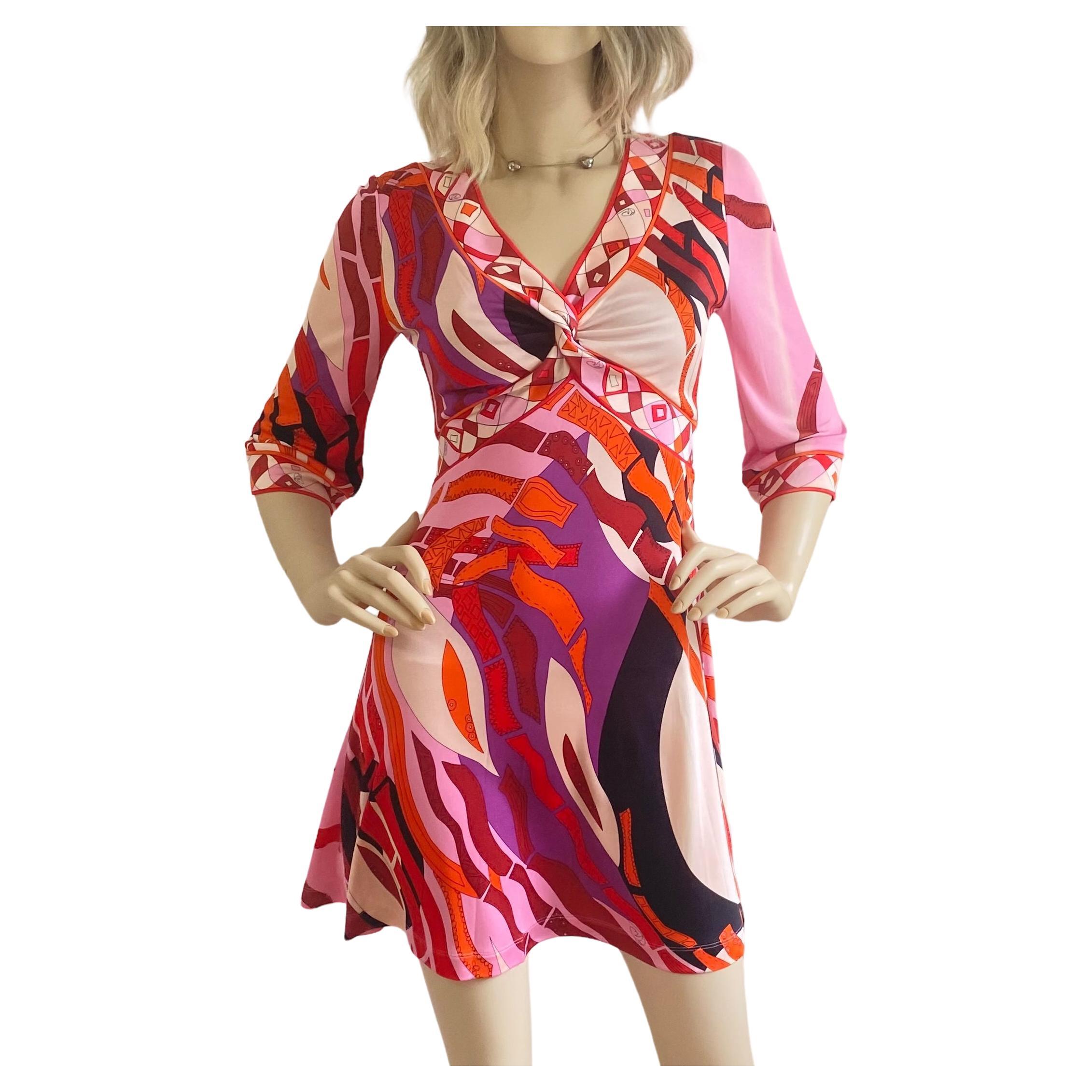 Flora Kung Pink Purple Twin Print Rei Silk Dress NWT For Sale