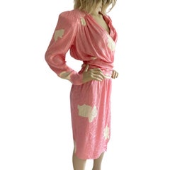 Flora Kung Pink Silk Jacquard Print Wrap Dress NWT Vintage