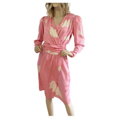 Flora Kung Pink Silk Jacquard Print Wrap Dress NWT Vintage