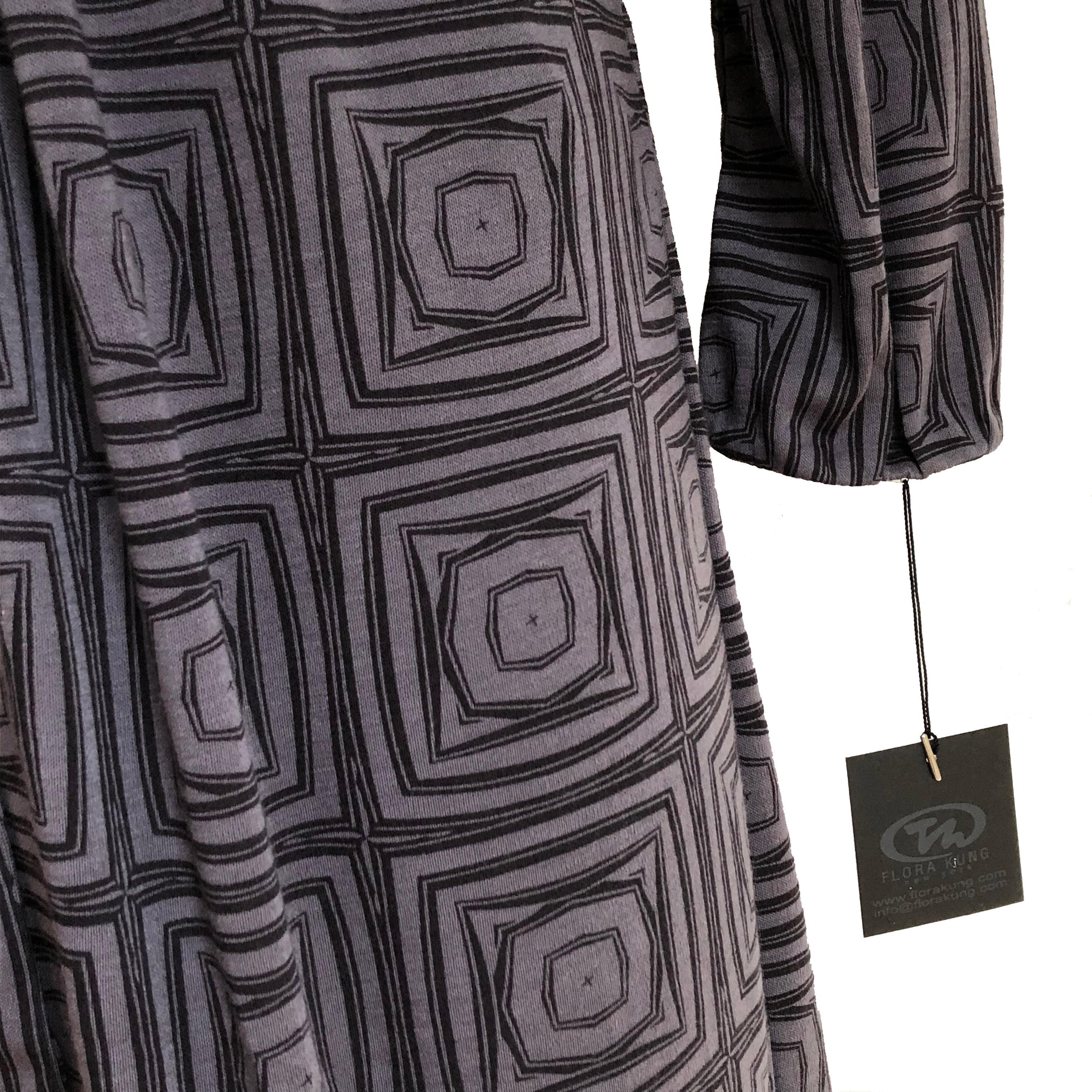 Black Flora Kung printed wool jersey knit NWT coat dress  For Sale