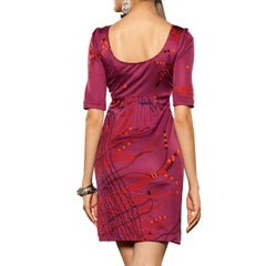 Flora Kung puff sleeve cranberry Japanese tassel print silk dress