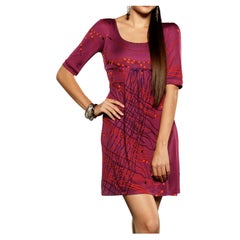 Flora Kung puff sleeve cranberry Japanese tassel print silk dress