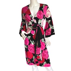 Flora Kung Rose Print Kimono Wrap Silk Dress - NWT