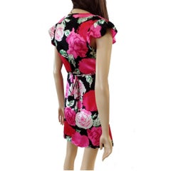 Climbing Roses Pink Black Floral Print FLORA KUNG Mini Little Silk Dress - NWT