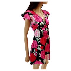 Climbing Roses Rosa Schwarz Floral Print FLORA KUNG Mini Little Silk Dress - NWT