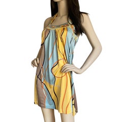 Yellow twin print mini halter silk jersey dress - NWT Flora Kung