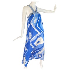 FLORA KUNG Trägerloses Maxi-Boho-Kleid mit blauem Druck NWT 