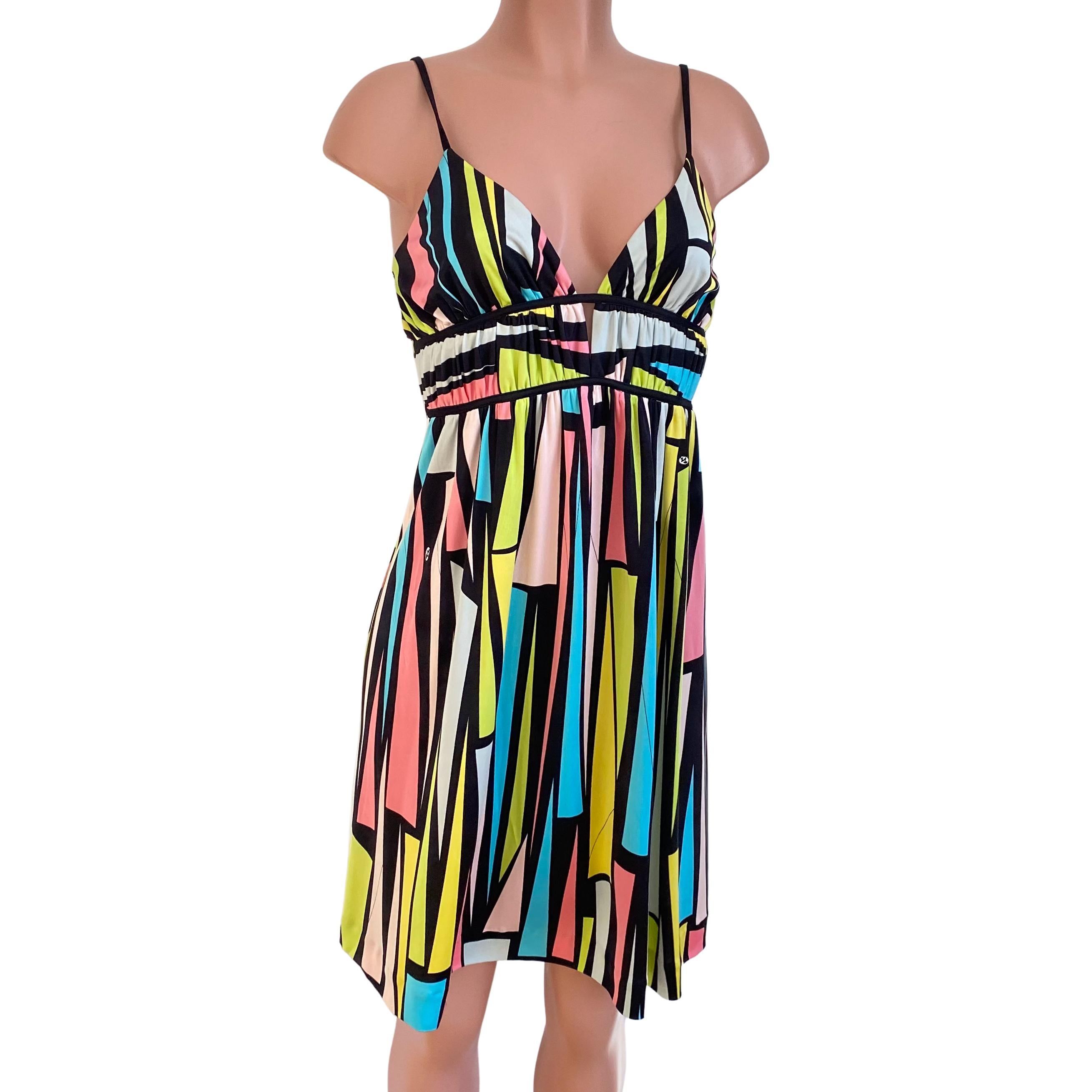 Flora Kung Sorbet Color Cut Glass Print Silk Slip Dress - NWT  In New Condition For Sale In Boston, MA