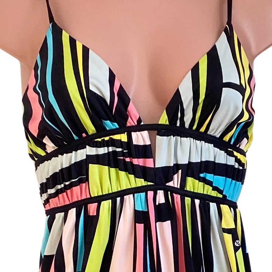 Beige Flora Kung Sorbet Color Cut Glass Print Silk Slip Dress - NWT  For Sale