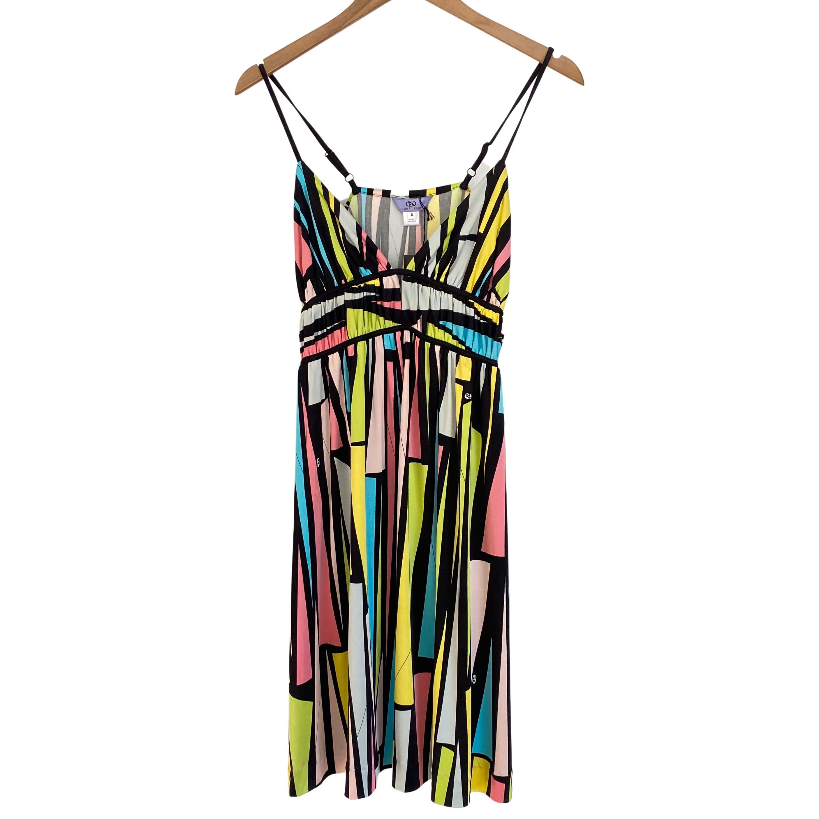 Women's Flora Kung Sorbet Color Cut Glass Print Silk Slip Dress - NWT  For Sale