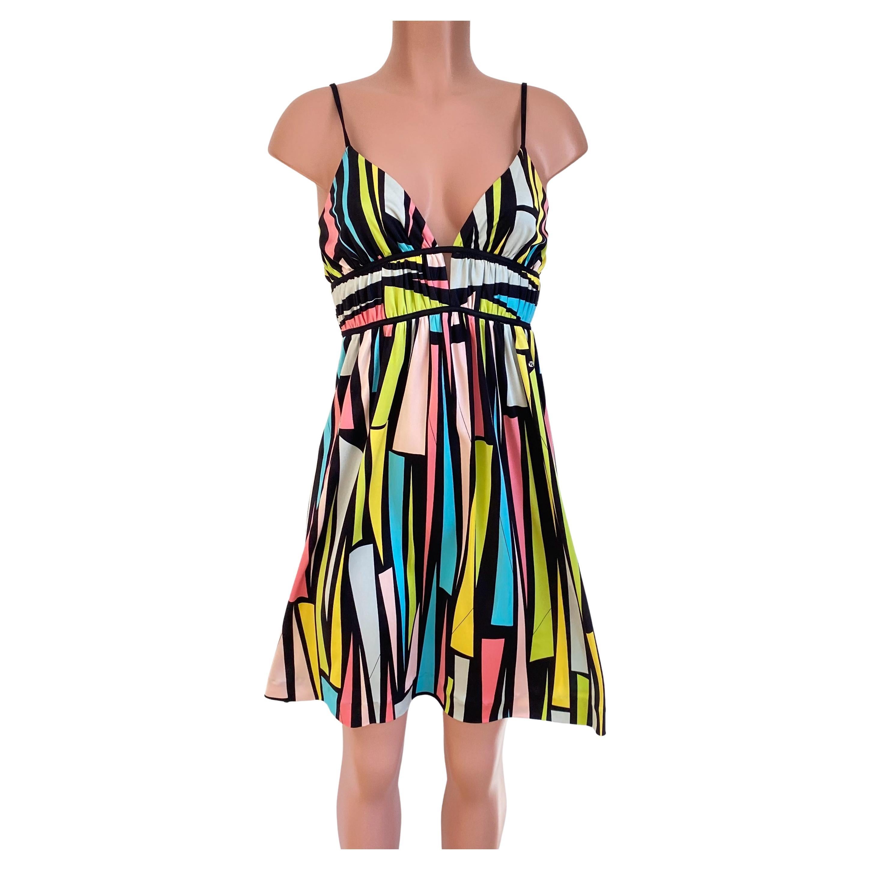 Flora Kung Sorbet Color Cut Glass Print Silk Slip Dress - NWT  For Sale