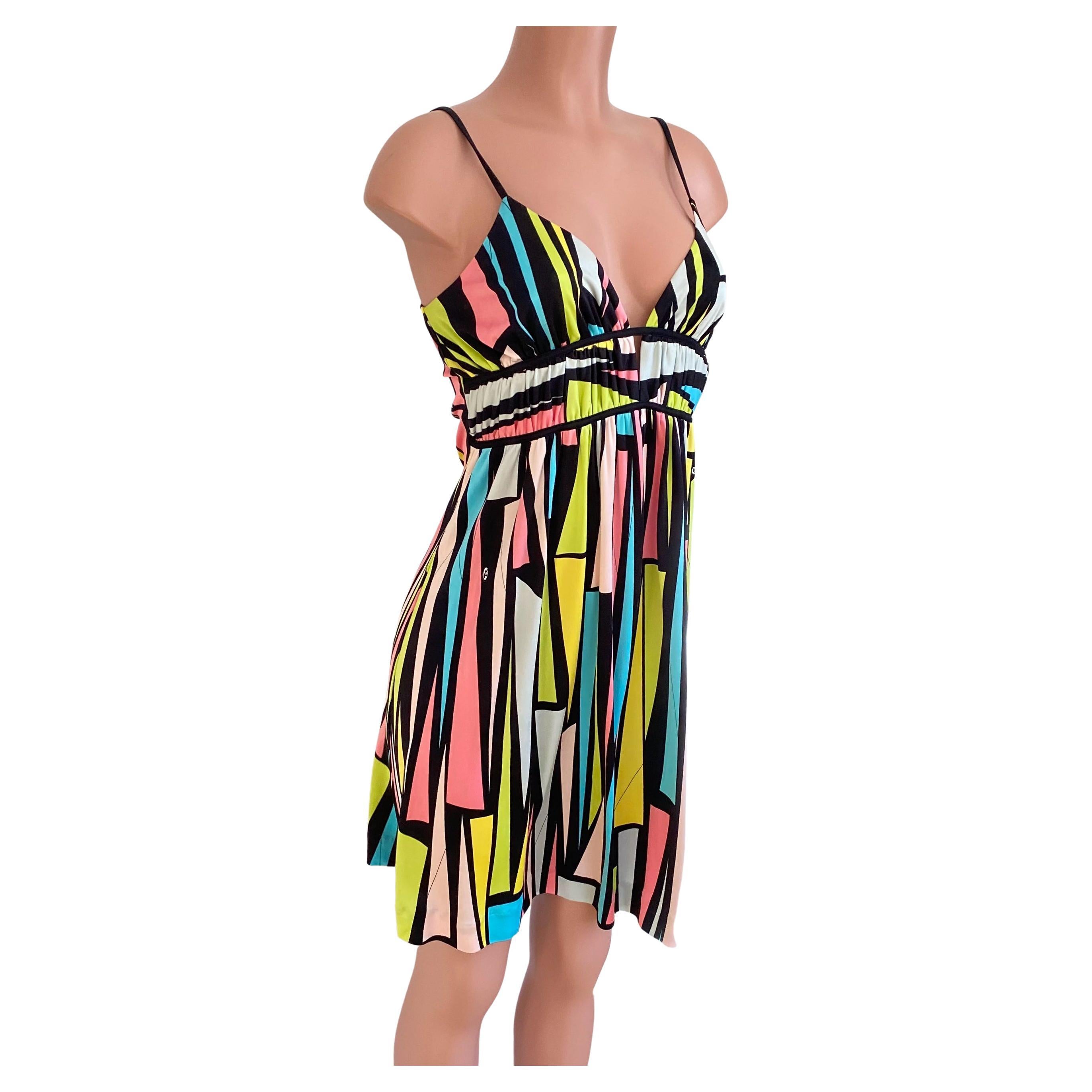 Flora Kung Sorbet Color Cut Glass Print Silk Slip Dress - NWT  For Sale