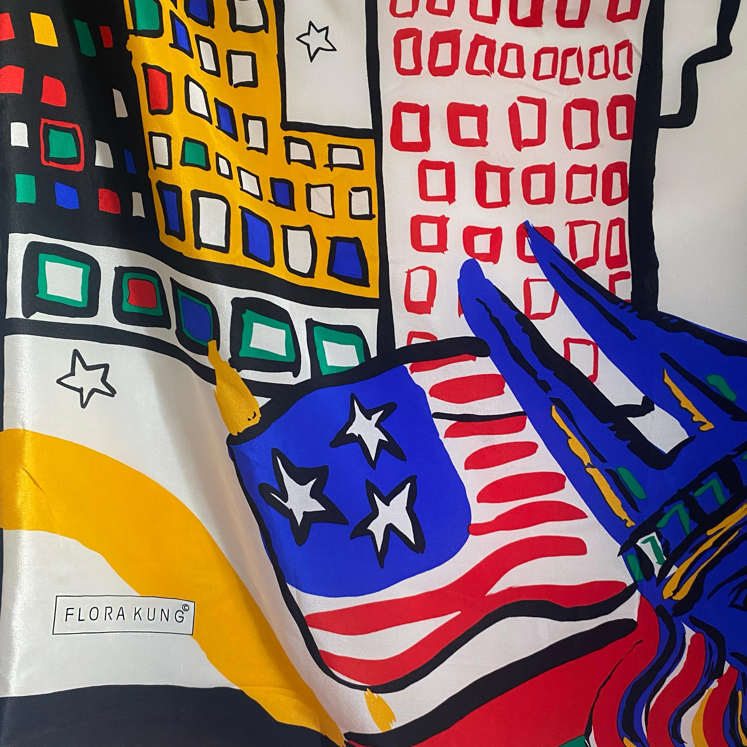 Flora Kung 'Superman saves NYC' silk scarf In Good Condition For Sale In Boston, MA