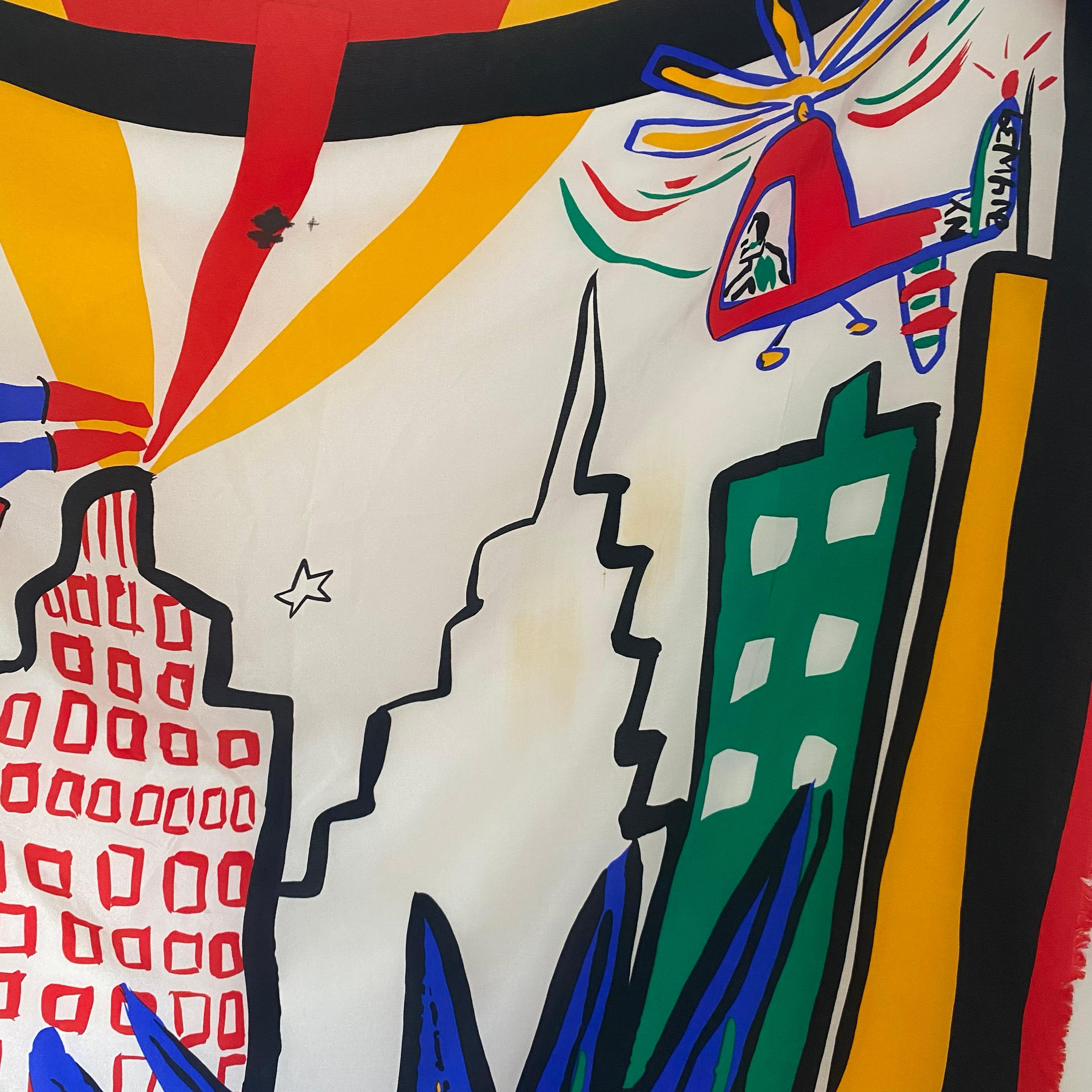 Women's Flora Kung 'Superman saves NYC' silk scarf For Sale