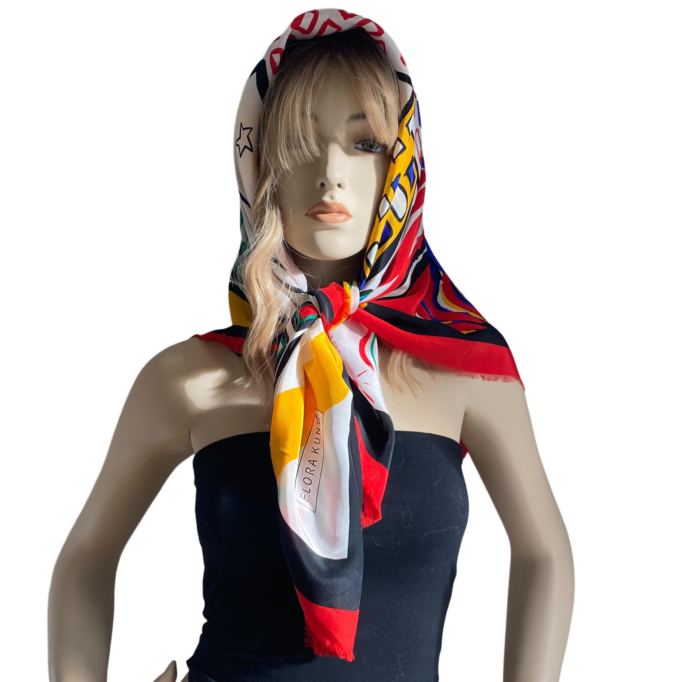 Flora Kung 'Superman saves NYC' silk scarf For Sale 2