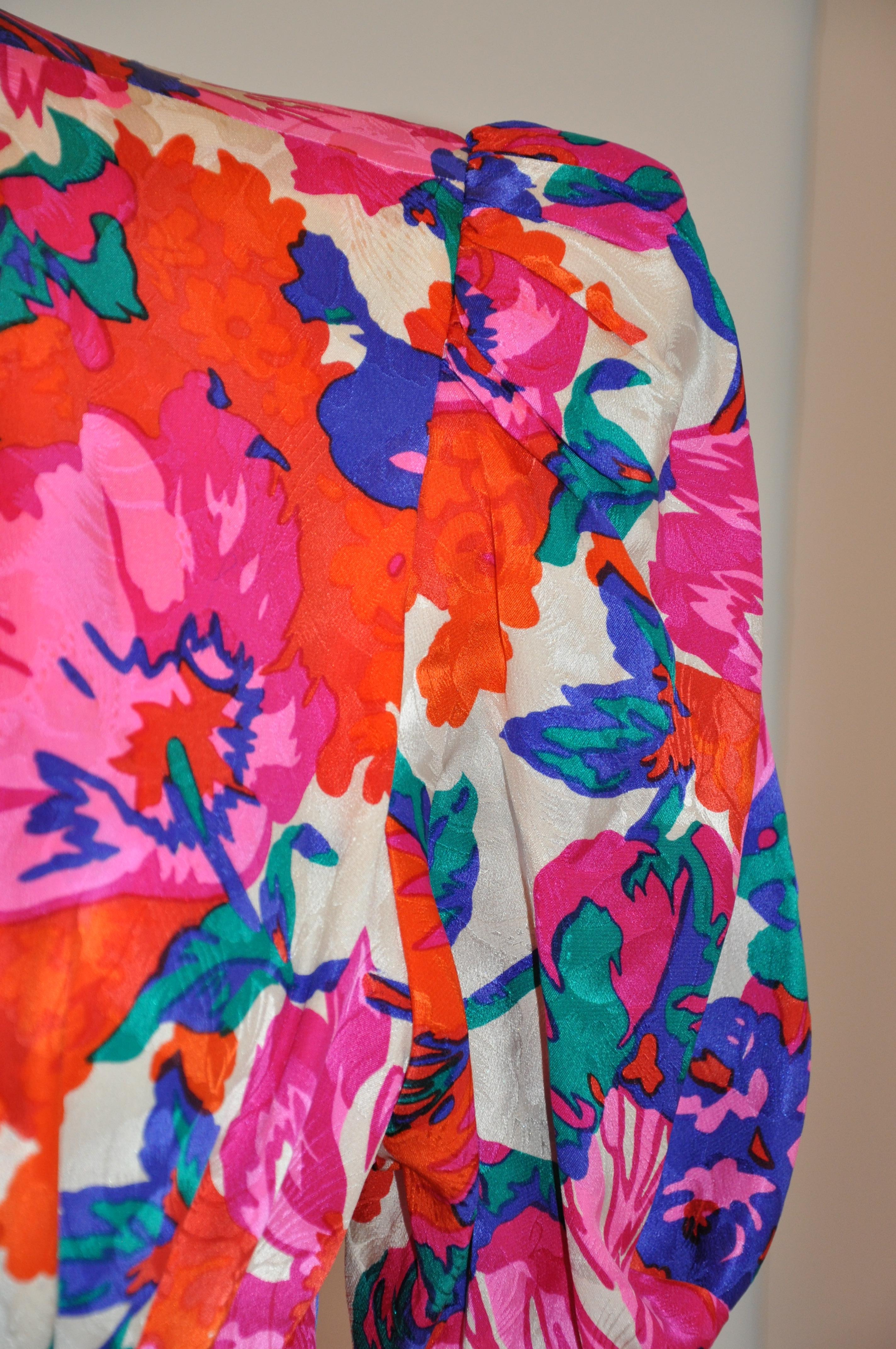 Flora Kung Wonderful Multicolor Silk Floral Short-Sleeve Button-Front Dress 2