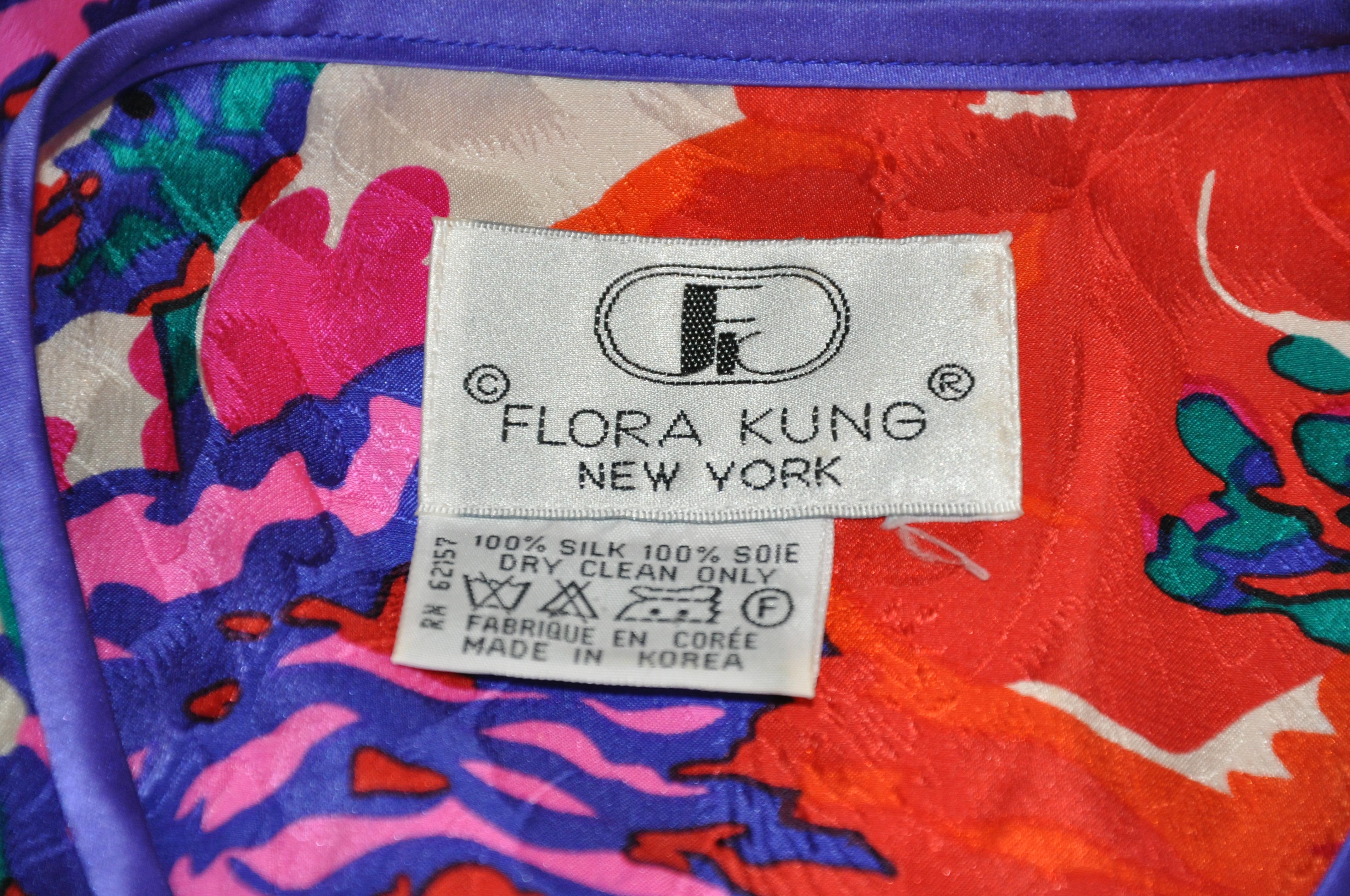 Flora Kung Wonderful Multicolor Silk Floral Short-Sleeve Button-Front Dress 3