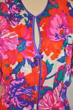 Flora Kung Wonderful Multicolor Silk Floral Short-Sleeve Button-Front Dress