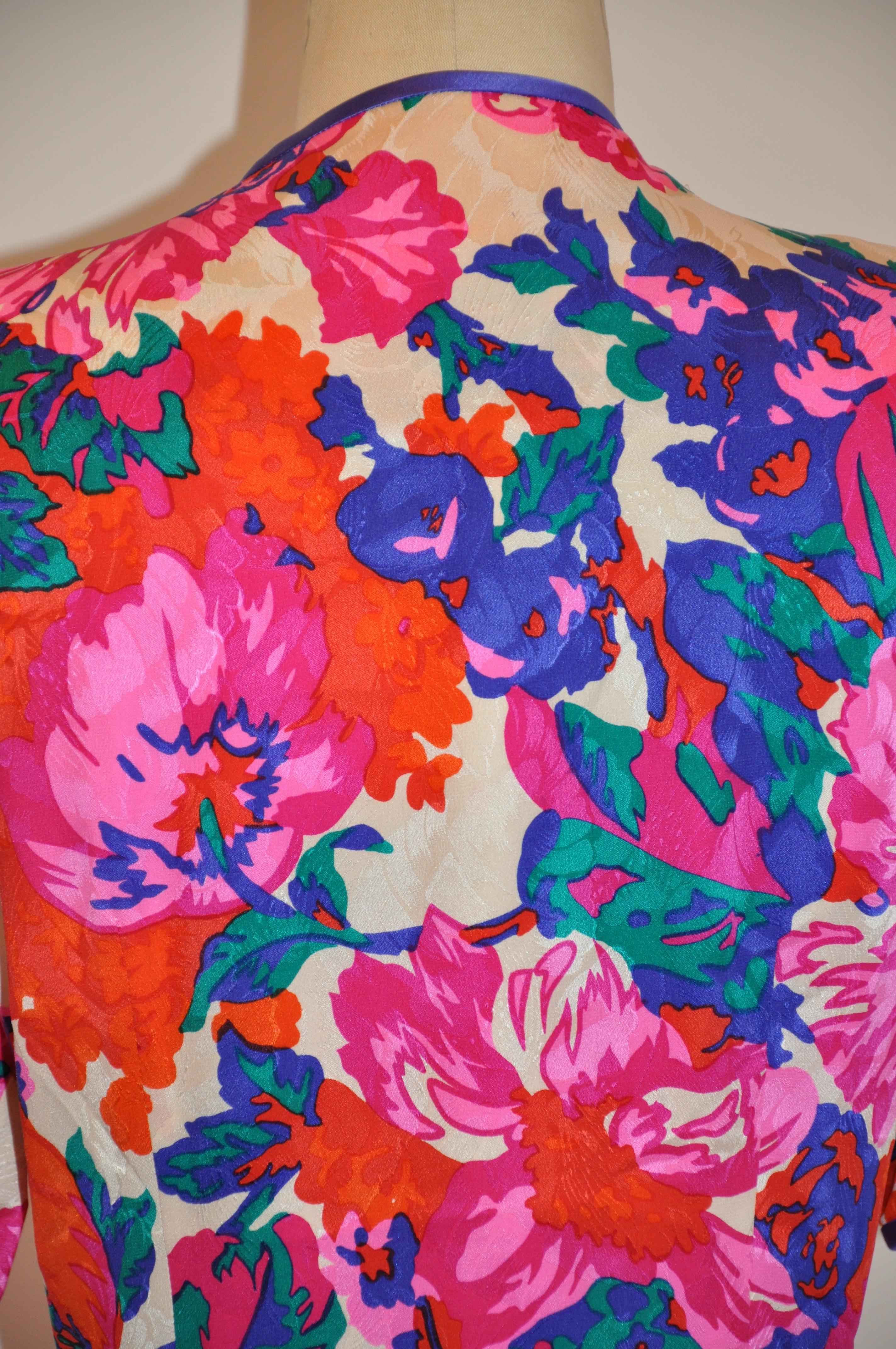 Women's or Men's Flora Kung Wonderful Multicolor Silk Floral Short-Sleeve Button-Front Dress
