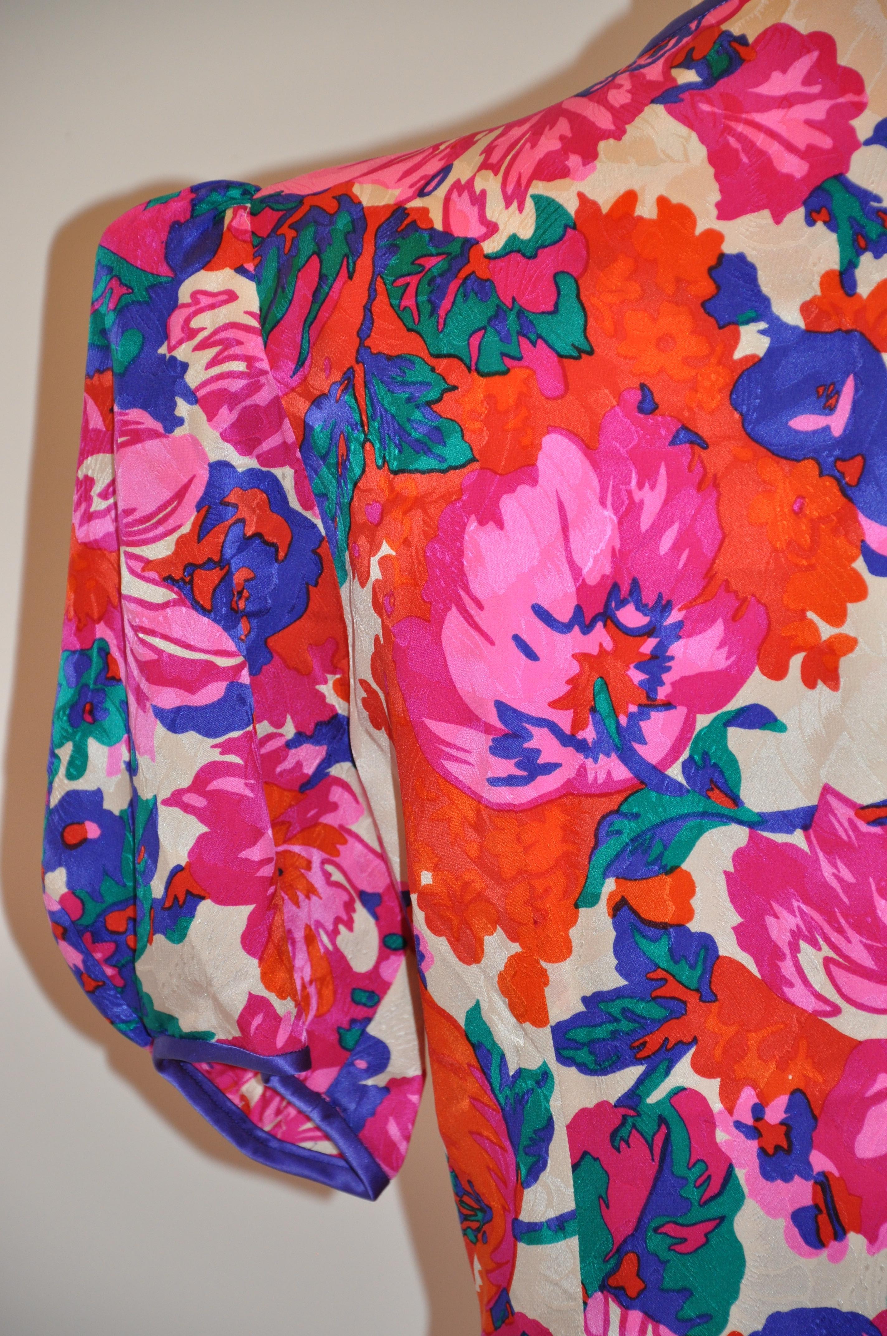 Flora Kung Wonderful Multicolor Silk Floral Short-Sleeve Button-Front Dress 1