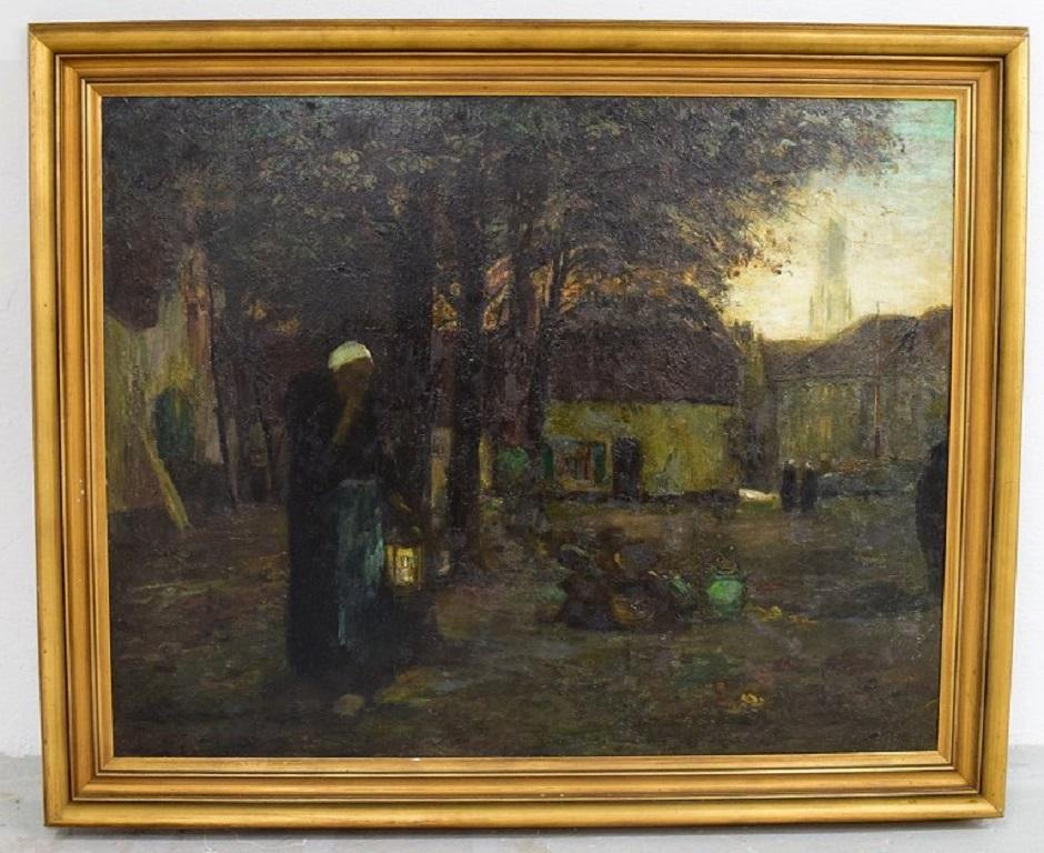 Flora Macdonald Reid (1860-1940), well listed British artist. 
Oil on canvas. 
City scenery. Late 19th century.
The canvas measures: 126 x 98 cm.
The frame measures: 10.5 cm.
In excellent condition. Some fine crackles, professionally cleaned by