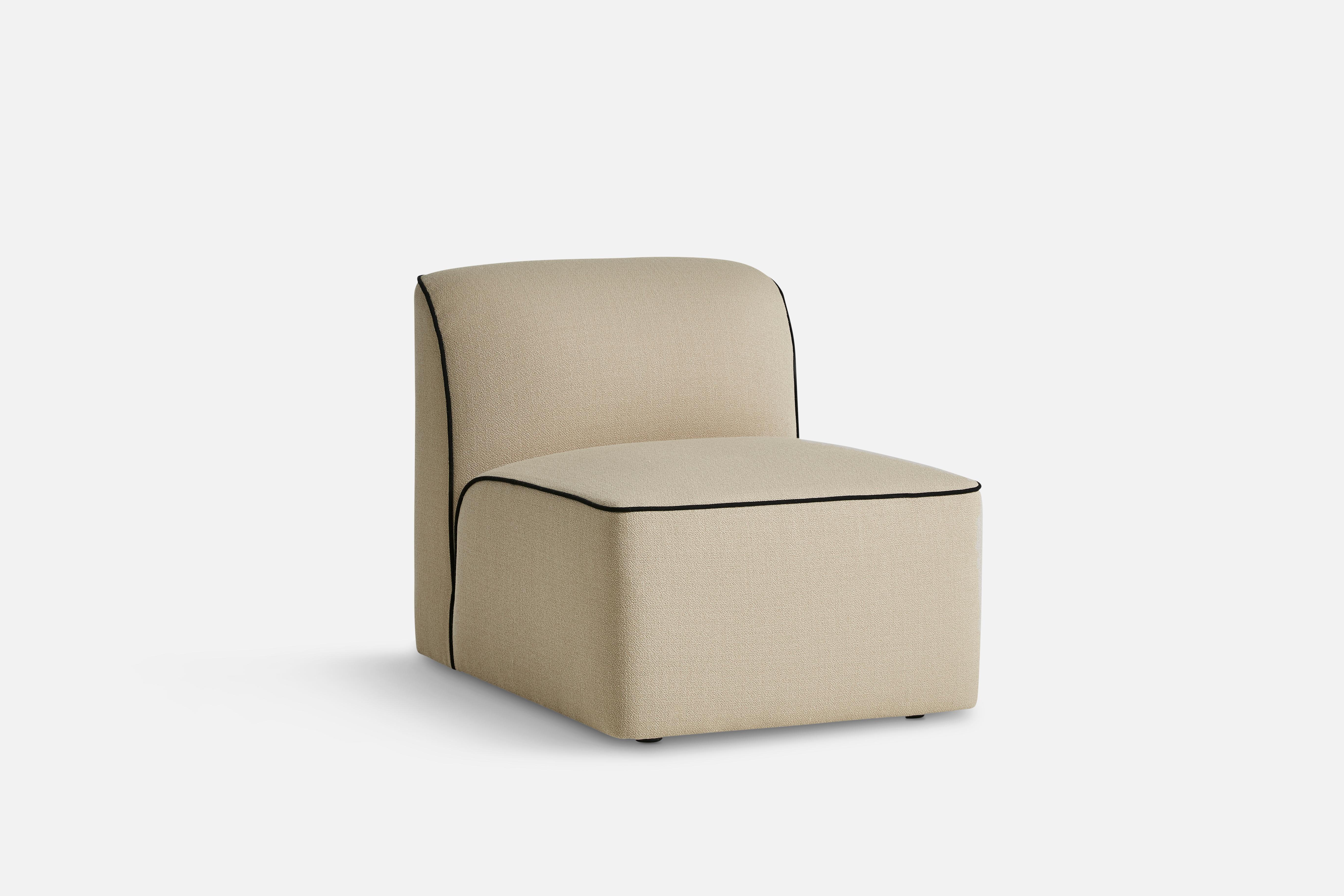 Flora middle module 66 by Yonoh
Materials: plywood, foam, webbing, wood, fabric (Kvadrat Vidar 0323)
Dimensions: D 90 x W 66 x H 70 cm
Also available in different colours and materials. Please contact us.

The founders, Mia and Torben Koed,