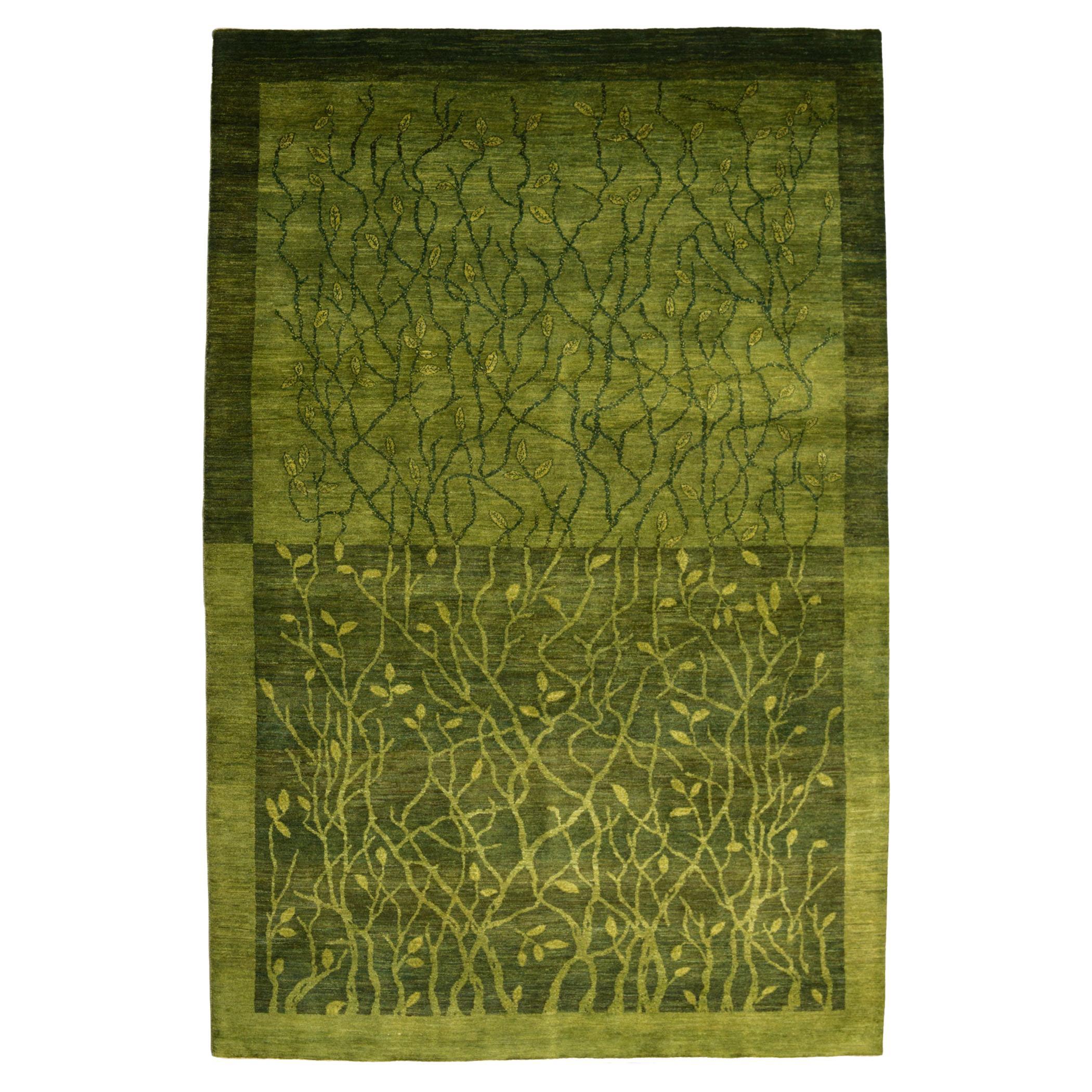 Green Mid-Century Persian Kashkouli Rug, Orley Shabahang, 6' x 9'