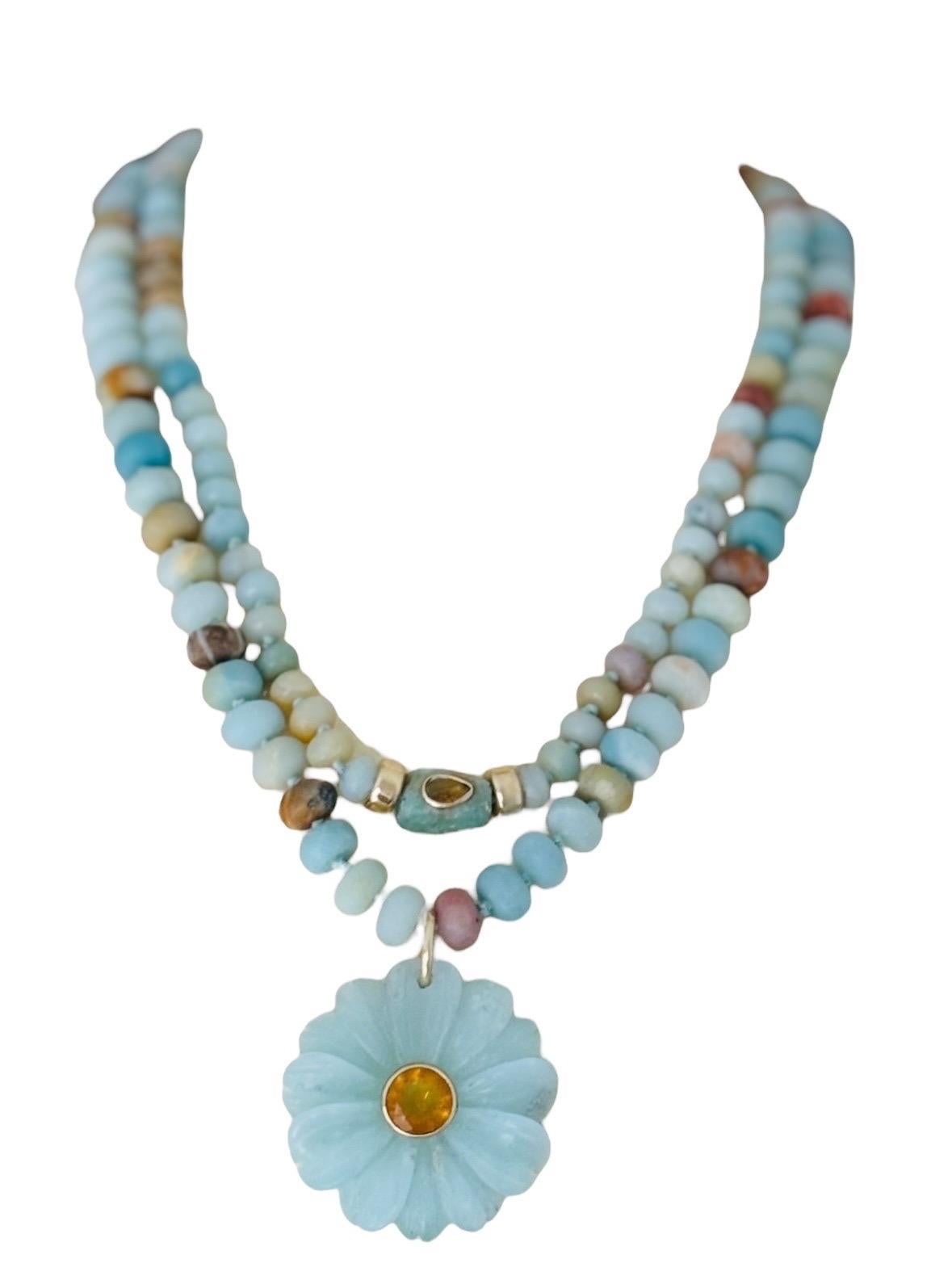FLORA Necklace, Amazonite, Citrine & 14k Gold with Gold Charm Enhancer im Angebot 8