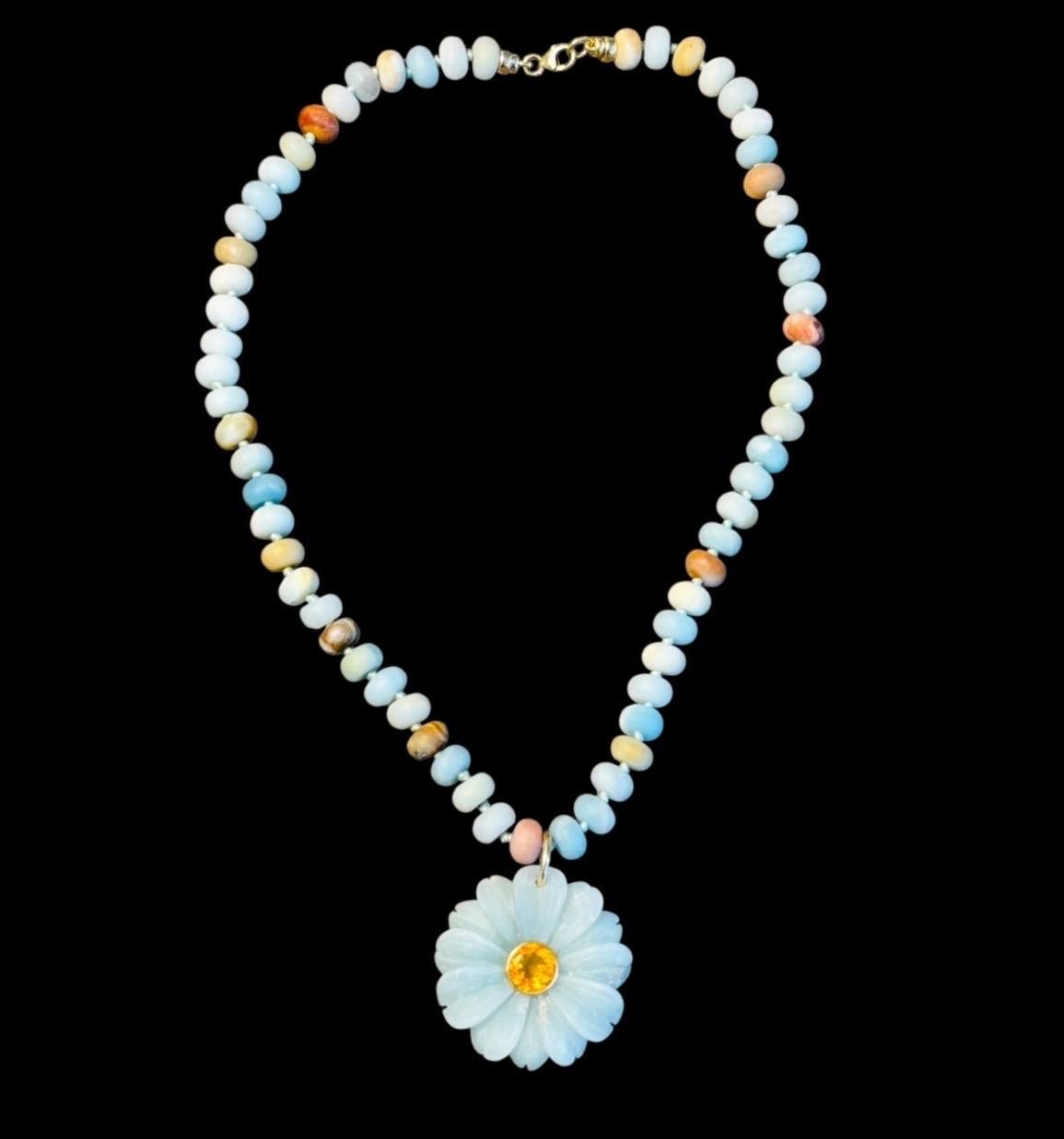 FLORA Necklace, Amazonite, Citrine & 14k Gold with Gold Charm Enhancer (Gemischter Schliff) im Angebot